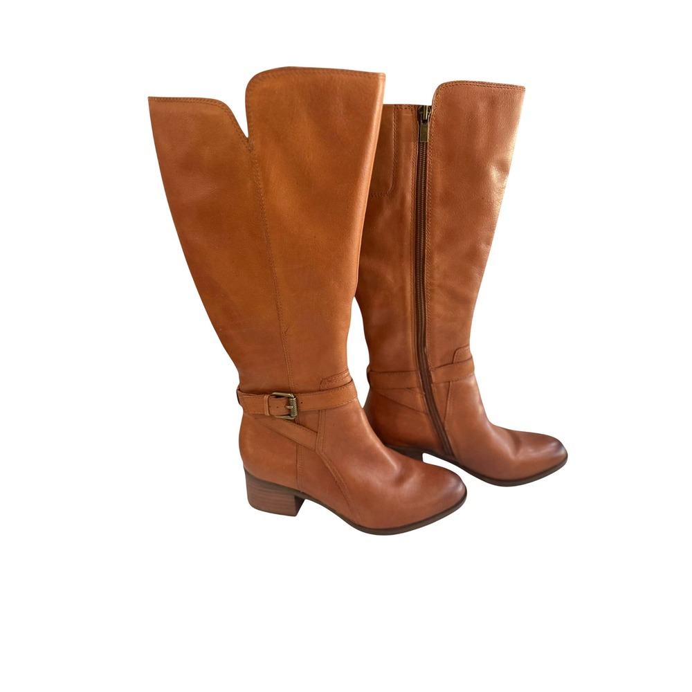 Naturalizer Demetria Boots Women 5.5M Tan Leather Wide Calf Tall Zip